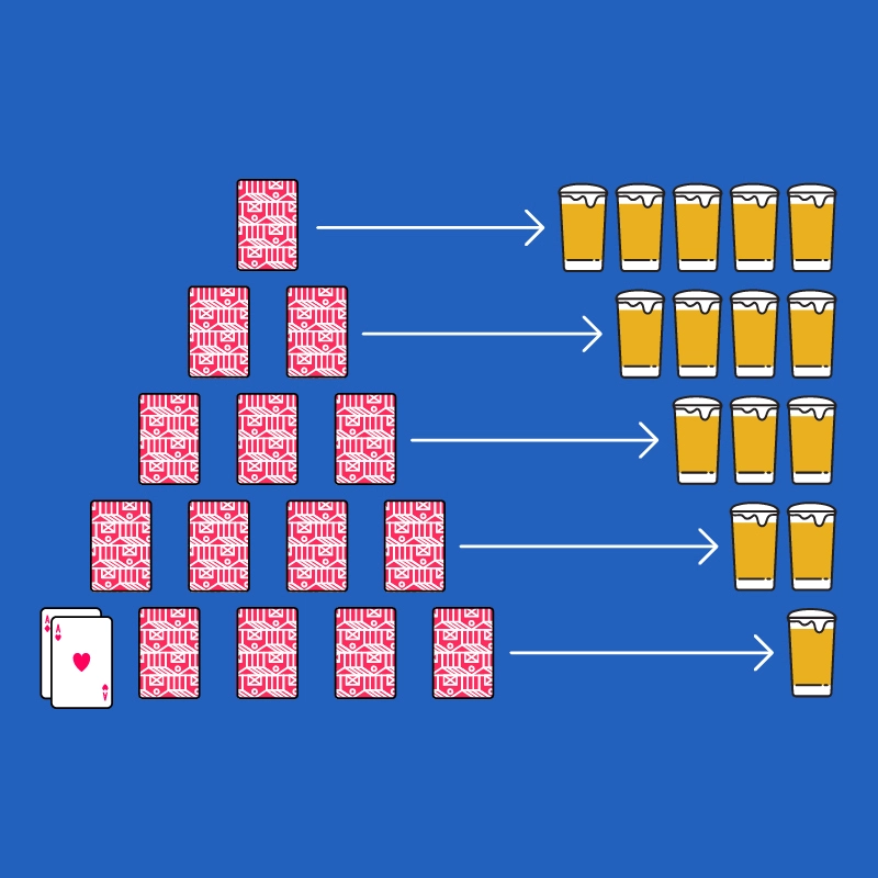 Pyramid card game setup showing cards arranged in pyramid formation