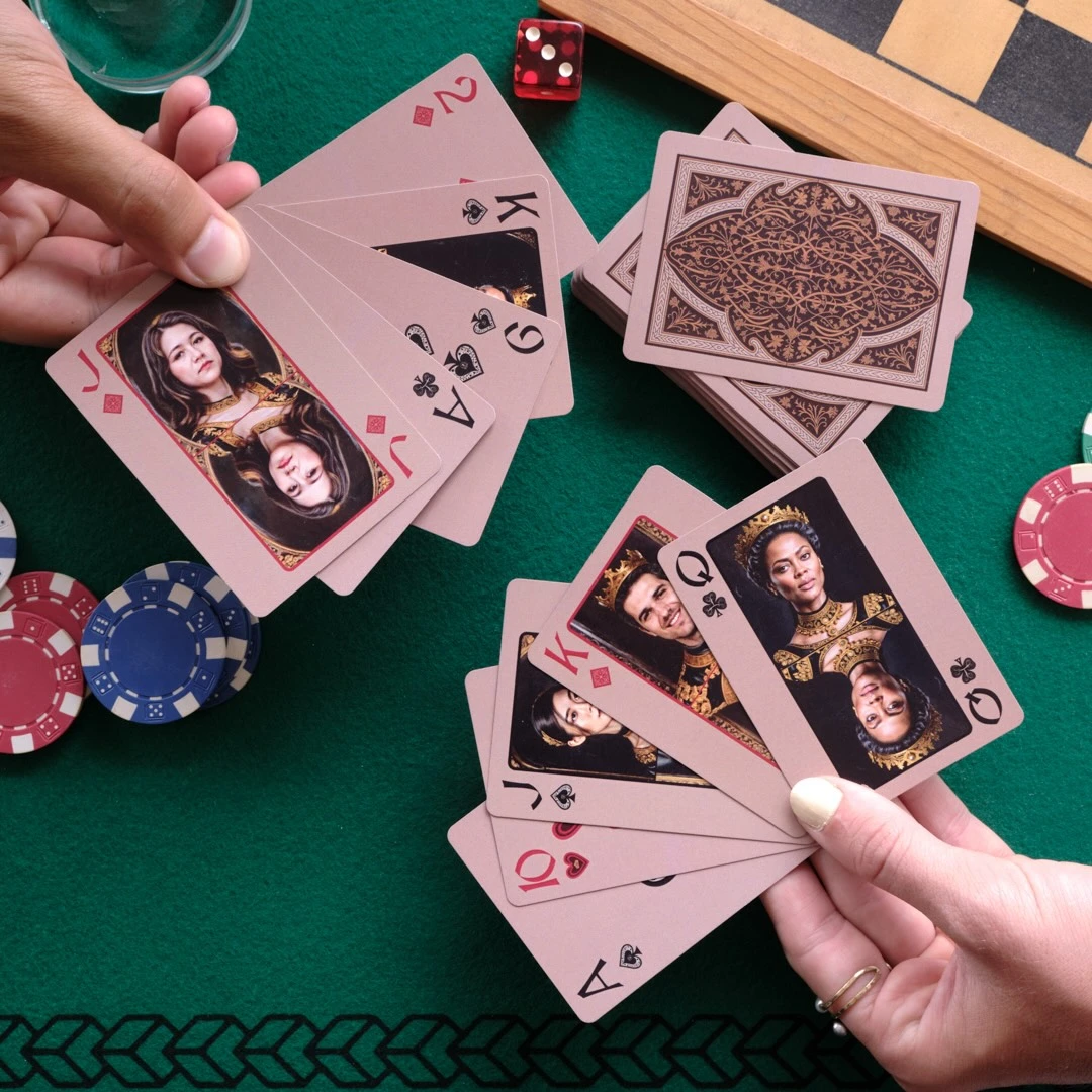 Custom playing cards featuring friends and family faces